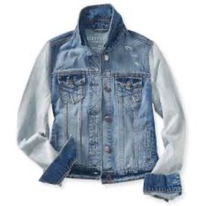 Aeropostale Light Bleached Blue Denim Distressed Button-up Jean Jacket Sz Large